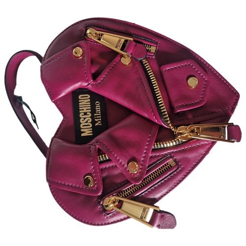 Pre-owned Moschino Biker Leather Handbag In Burgundy