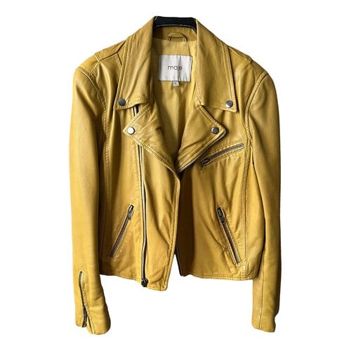 Pre-owned Maje Leather Biker Jacket In Yellow