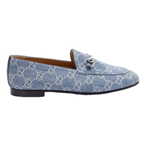 Pre-owned Gucci Jordaan Leather Flats In Blue