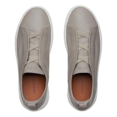 Pre-owned Zegna Leather Low Trainers In Grey