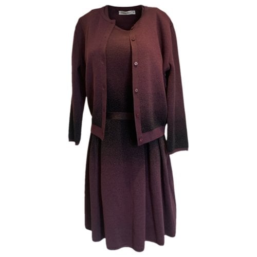 Pre-owned Dior Wool Mid-length Dress In Burgundy