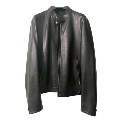 Pre-owned Prada Leather Biker Jacket In Black