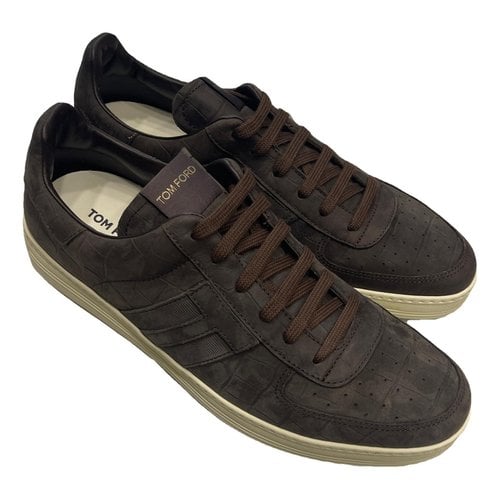 Pre-owned Tom Ford Leather Low Trainers In Brown