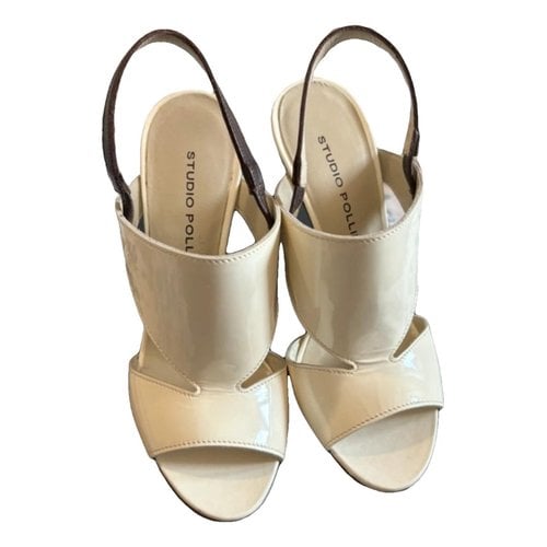Pre-owned Pollini Patent Leather Sandals In White