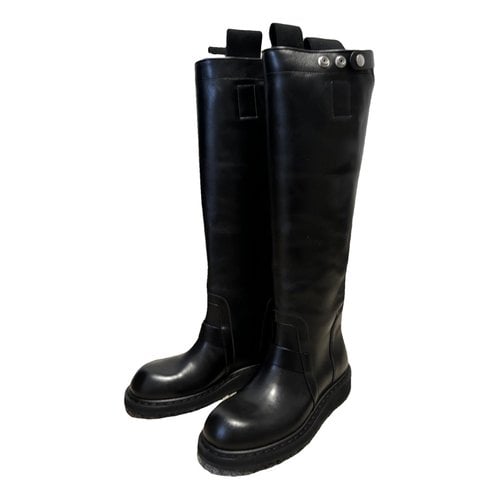 Pre-owned Rick Owens Leather Riding Boots In Black