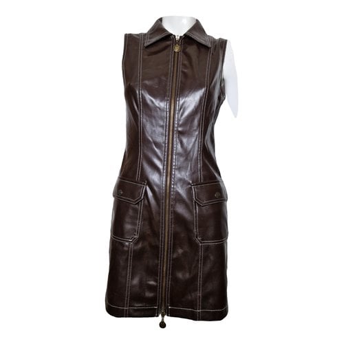 Pre-owned Moschino Vegan Leather Mini Dress In Brown