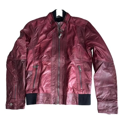 Pre-owned D&g Leather Jacket In Burgundy