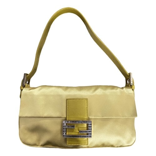 Pre-owned Fendi Baguette Silk Clutch Bag In Yellow