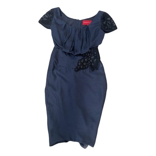 Pre-owned Christian Lacroix Silk Mid-length Dress In Navy
