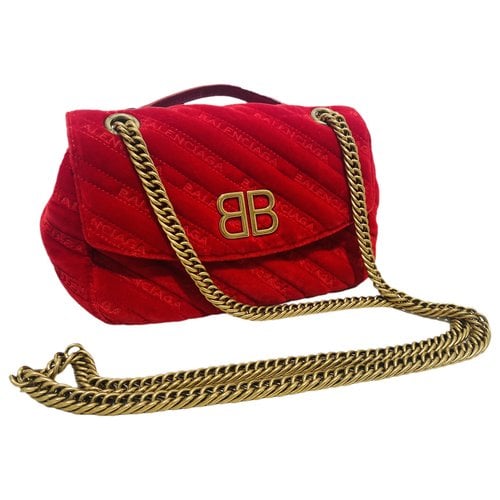 Pre-owned Balenciaga Bb Round Velvet Crossbody Bag In Red