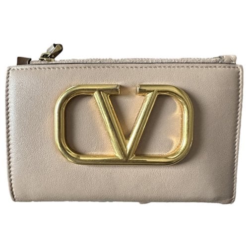 Pre-owned Valentino Garavani Vlogo Leather Wallet In Pink