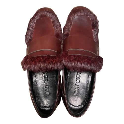 Pre-owned Jimmy Choo Leather Flats In Burgundy