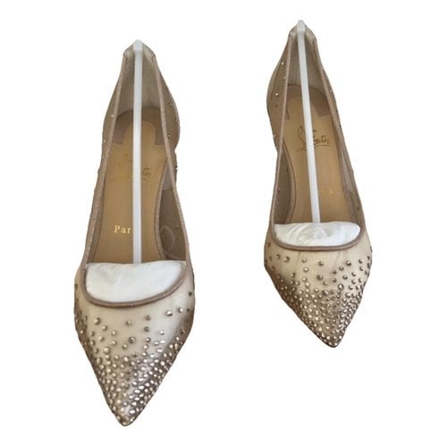 Pre-owned Christian Louboutin Follies Strass Leather Heels In Beige