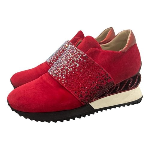 Pre-owned Le Silla Velvet Trainers In Red