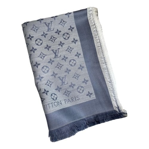 Pre-owned Louis Vuitton Châle Monogram Shine Wool Scarf In Blue