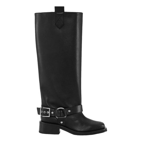 Pre-owned Ganni Leather Biker Boots In Black