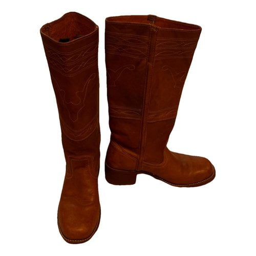 Pre-owned Frye Leather Cowboy Boots In Camel