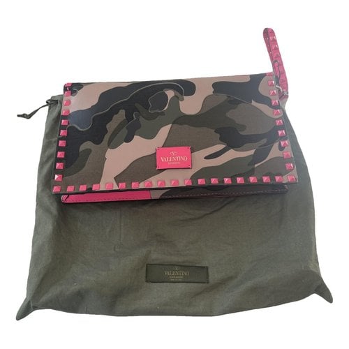 Pre-owned Valentino Garavani Glam Lock Leather Clutch Bag In Multicolour