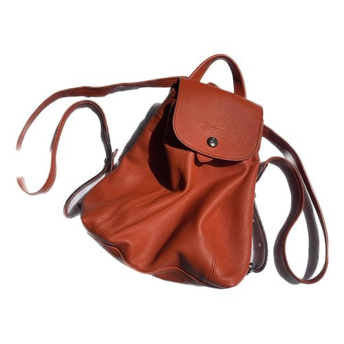 Pre-owned Longchamp Foulonnã© Leather Backpack In Orange