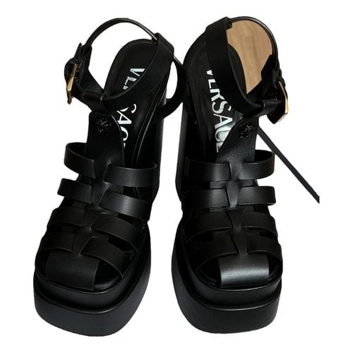 Pre-owned Versace Leather Sandal In Black