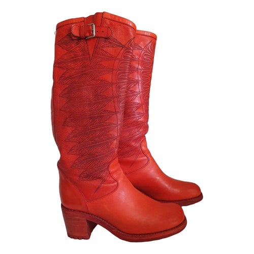 Pre-owned Free Lance Geronimo Leather Biker Boots In Red