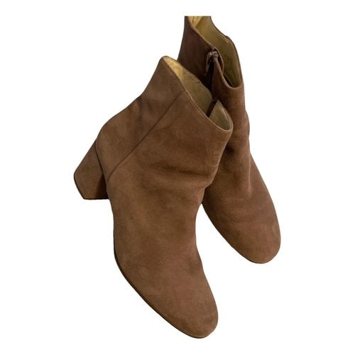Pre-owned Hogl Velvet Ankle Boots In Brown