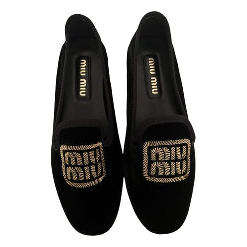 Pre-owned Miu Miu Velvet Flats In Black