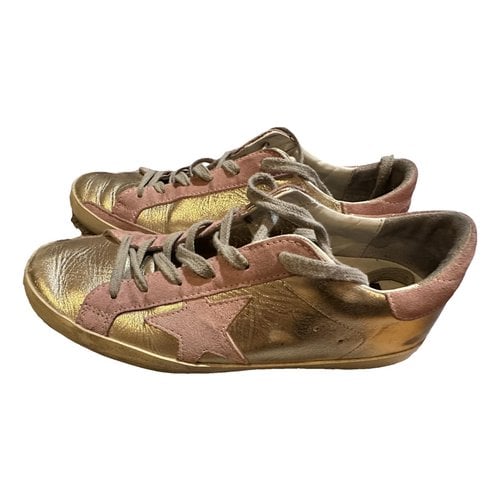 Pre-owned Golden Goose Superstar Patent Leather Trainers In Gold