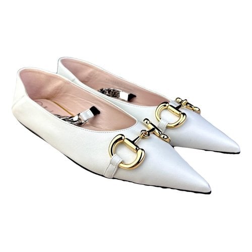 Pre-owned Gucci Leather Ballet Flats In Ecru