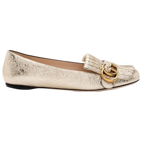 Pre-owned Gucci Marmont Leather Flats In Gold