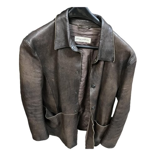 Pre-owned Emporio Armani Leather Coat In Brown