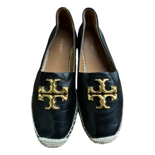 Pre-owned Tory Burch Leather Espadrilles In Black