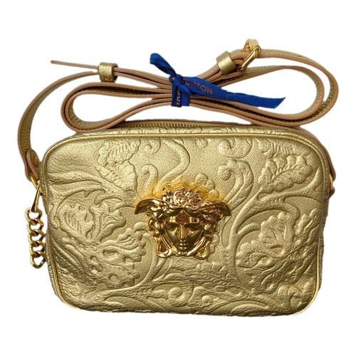 Pre-owned Versace La Medusa Leather Crossbody Bag In Gold