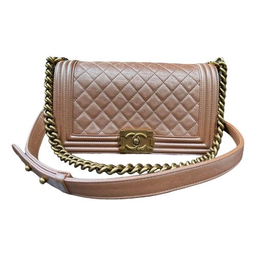Pre-owned Chanel Boy Leather Crossbody Bag In Gold