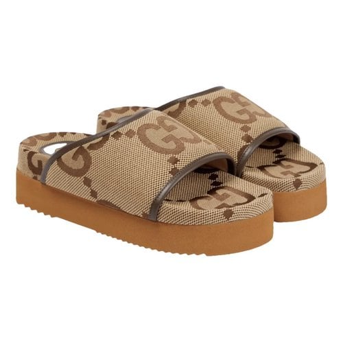 Pre-owned Gucci Double G Cloth Sandal In Camel