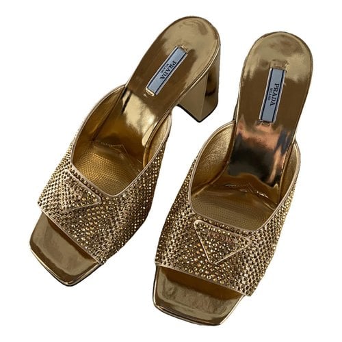 Pre-owned Prada Leather Mules & Clogs In Gold