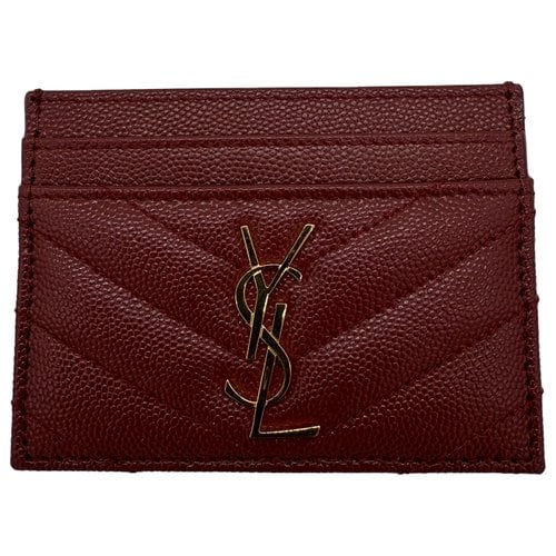 Pre-owned Saint Laurent Leather Card Wallet In Burgundy