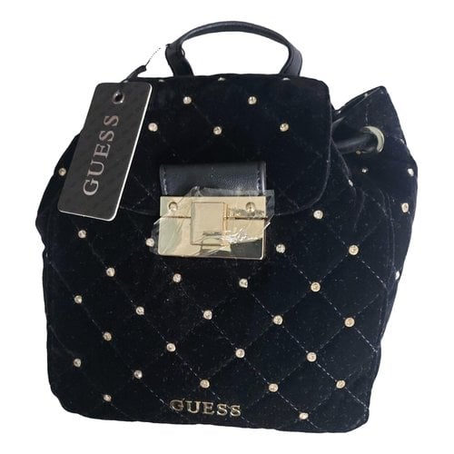 Pre-owned Guess Velvet Backpack In Black