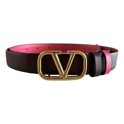 Pre-owned Valentino Garavani Vlogo Leather Belt In Burgundy