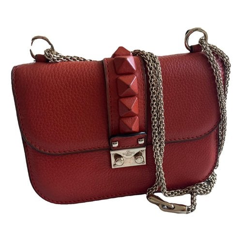 Pre-owned Valentino Garavani Glam Lock Leather Crossbody Bag In Orange