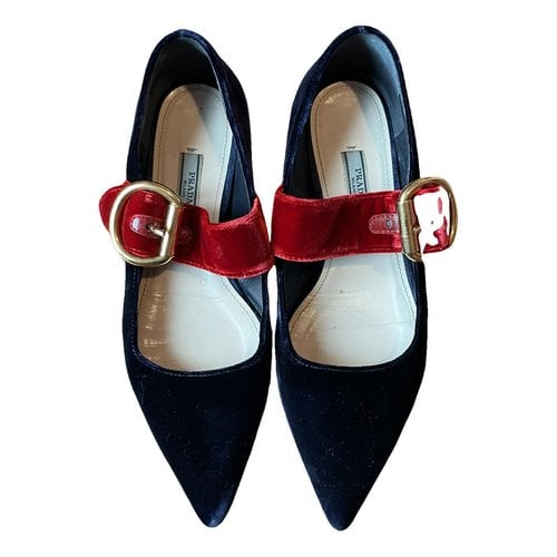Pre-owned Prada Leather Ballet Flats In Blue