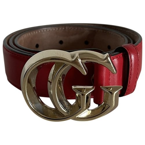 Pre-owned Gucci Gg Buckle Leather Belt In Red