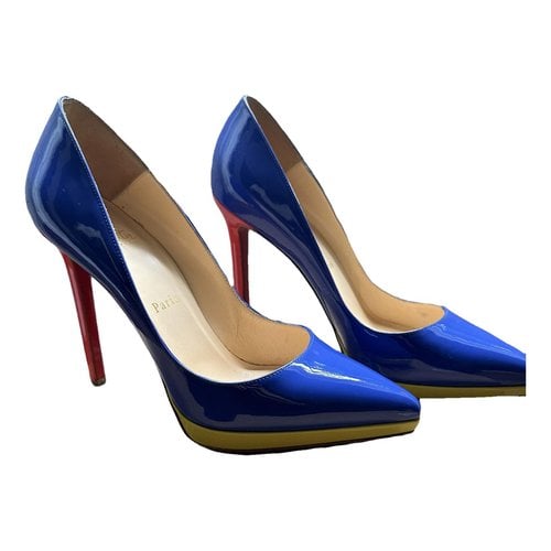 Pre-owned Christian Louboutin Pigalle Plato Leather Heels In Blue