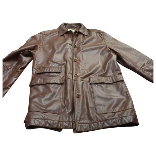 Pre-owned Marella Leather Biker Jacket In Brown