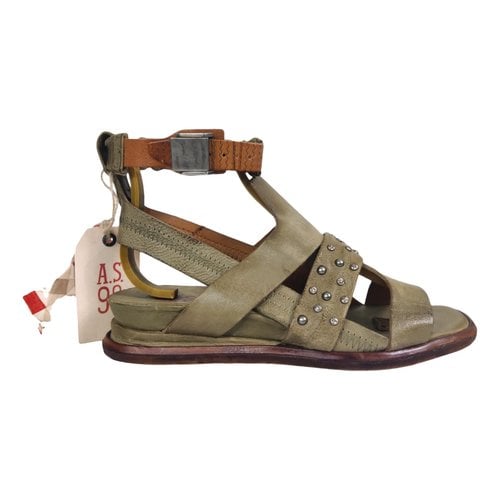 Pre-owned As98 Leather Sandal In Khaki