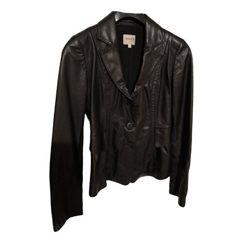 Pre-owned Armani Collezioni Leather Blazer In Black