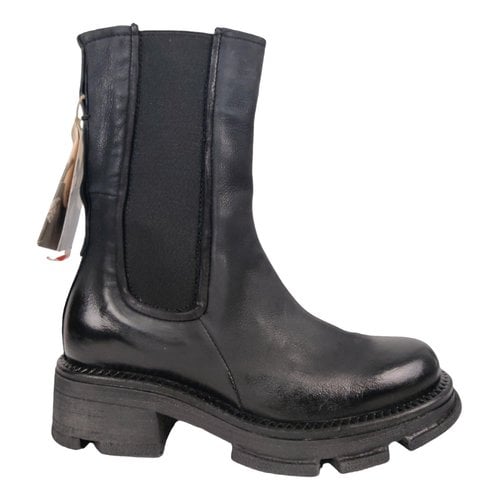 Pre-owned As98 Leather Biker Boots In Black