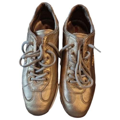Pre-owned Prada Downtown Leather Trainers In Gold