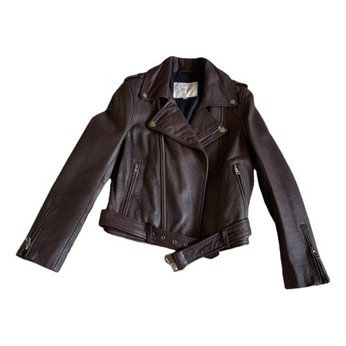 Pre-owned Maje Leather Short Vest In Burgundy