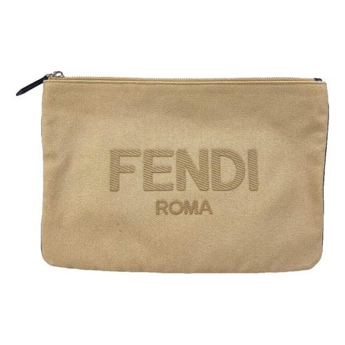 Pre-owned Fendi Cloth Clutch Bag In Beige